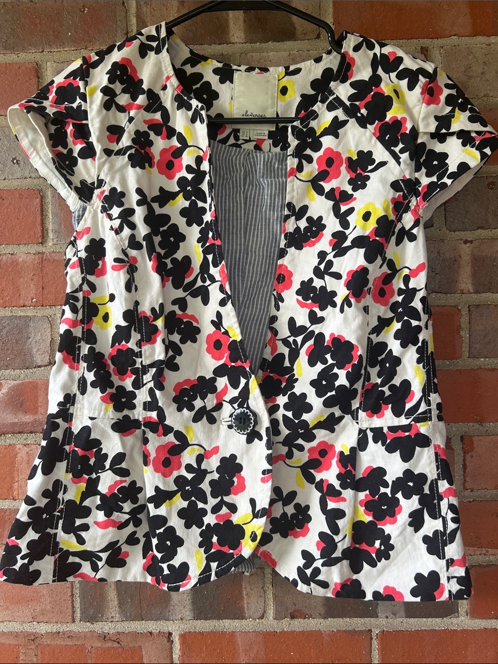 Elevenses for Anthropologie capped sleeve, button front floral top